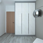White built-in wardrobe in a room with grey flooring