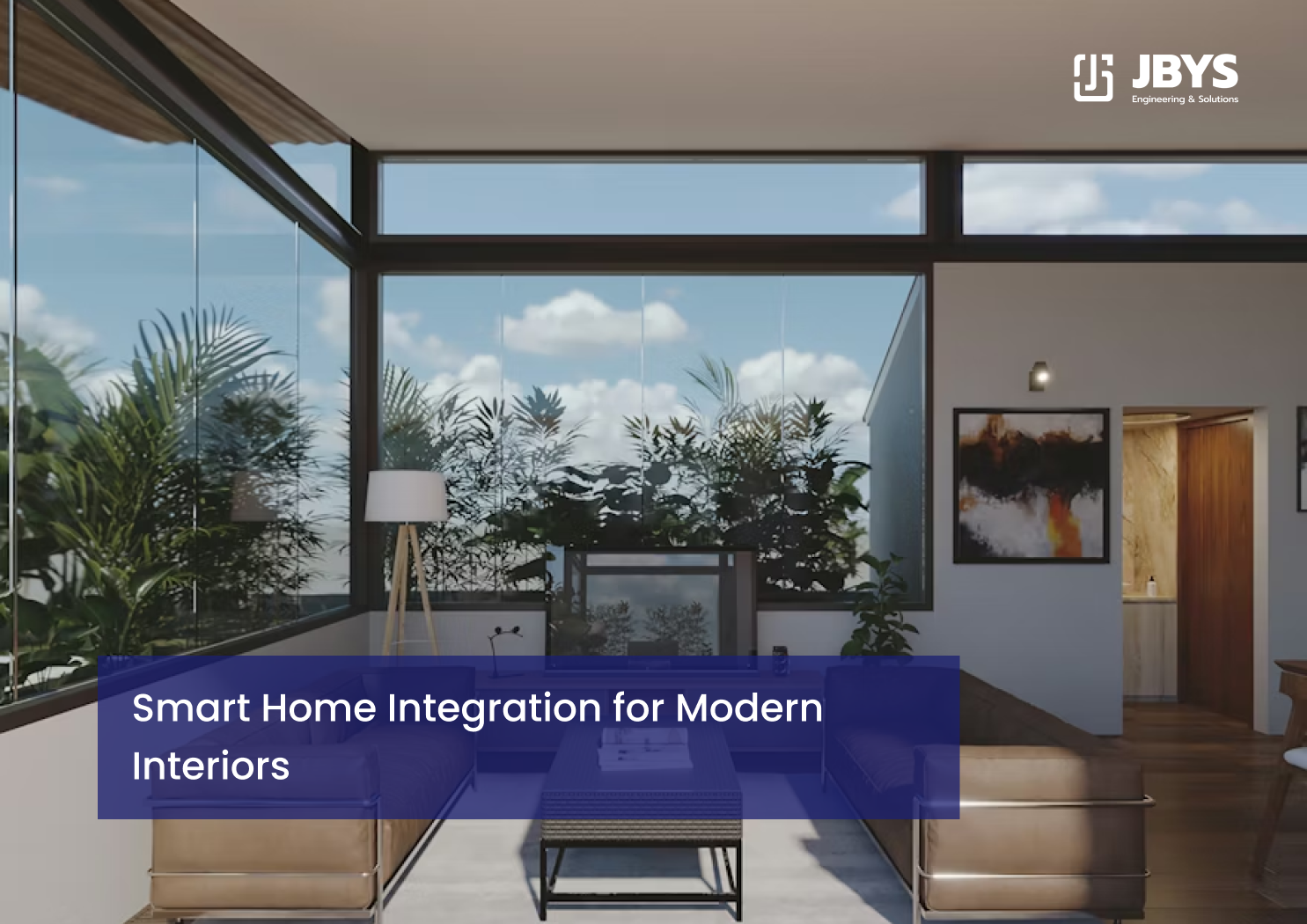 Modern living area with floor-to-ceiling glass and garden views