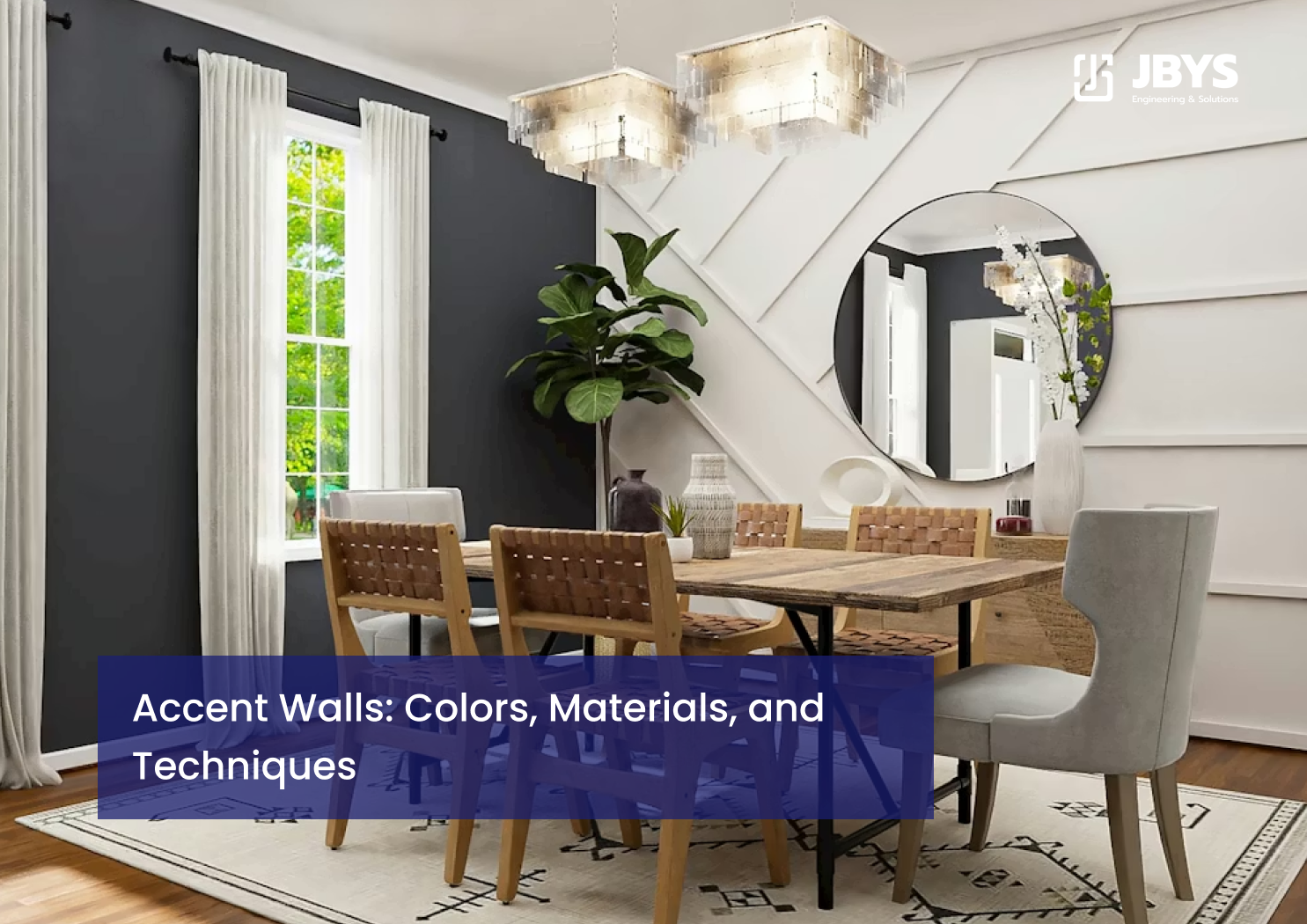 Functional and stylish entryway ideas: bright home foyer with a gallery wall, wooden bench, and round mirror above a black console table