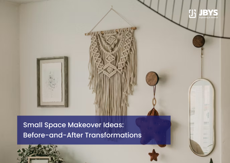 Wall decorated with a macrame hanging, mirror and frames