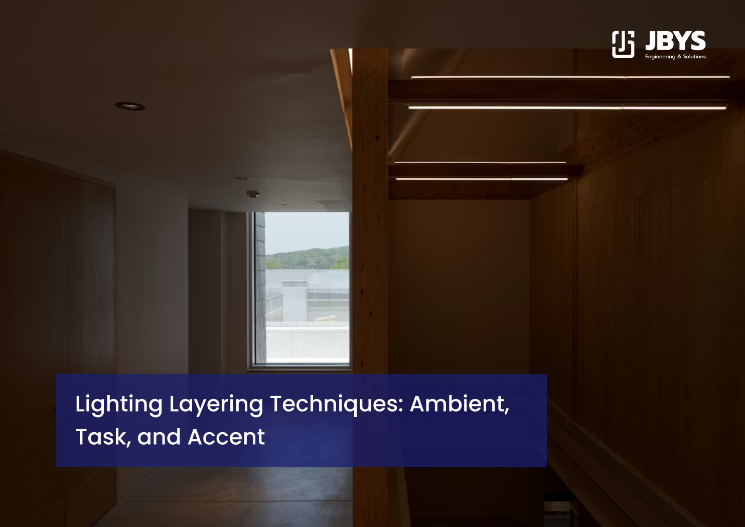 Timber-lined room with layered strip lighting