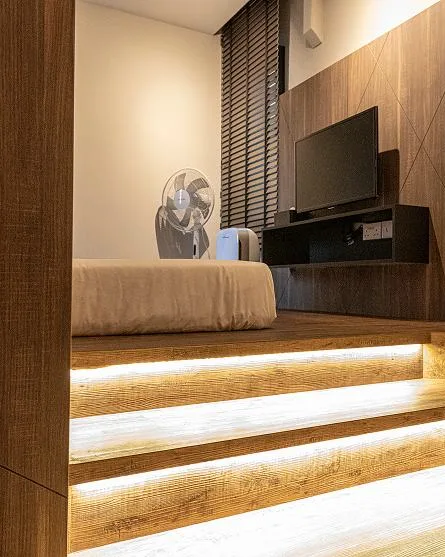 BTO interior design project by JBYS - bedroom platform with LED step lighting