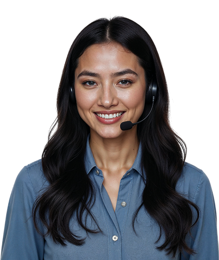 Smiling customer service representative wearing a headset